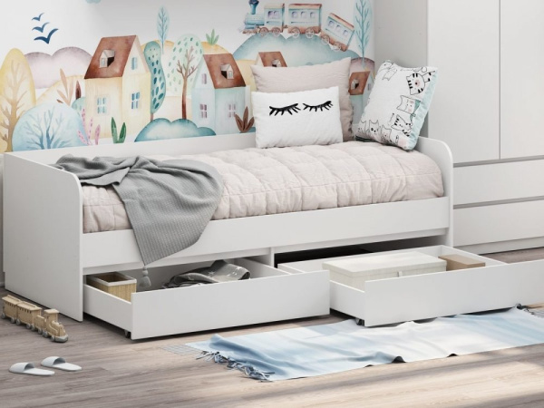 СИТИ Кровать КР-27 + 2 Ящика/ Белый/ 80*200/Ваша Мебель