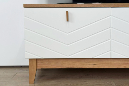 Тумба 2 Хюгге белое дерево/дуб крафт золотой/белый матовый