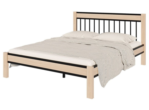 Кровать АГАТА КМД 36 160*200 черный/натуральный (с основанием)