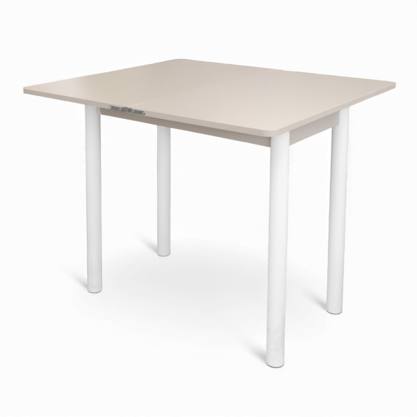 Стол Уют 4 450(+450)*800*750/ ЛДСП Кашемир/Кашемир/опора D50 "труба" белый