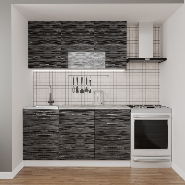 Кухня Комплект №2/1 белый /ЧЕРН СТРАЙП (столеш Этория+сушка+планка) 1,5 м