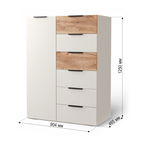 Комод Севиль 1 дв.6 ящ/Кашемир/Дуб крафт