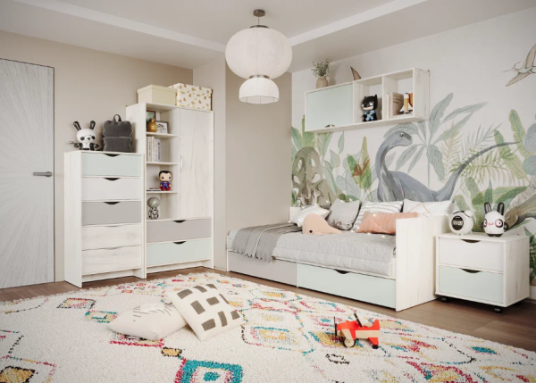 МИКС Кровать Кр-55 с ящ Кэмпион/ Калатея/ корпус Дуб Крафт Белый