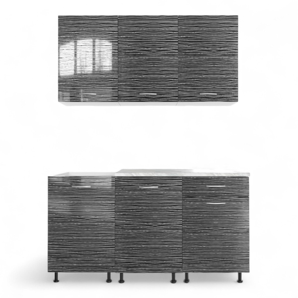 Кухня Комплект №2/1 белый /ЧЕРН СТРАЙП (столеш Этория+сушка+планка) 1,5 м