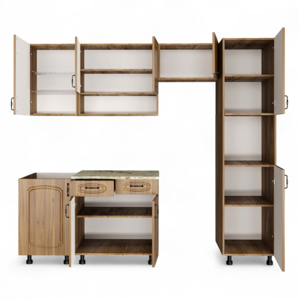 Кухонный гарнитур №4  Дуб крафт табачн./Орех антик (столеш Версаль+Сушка+планка) 1,8м 